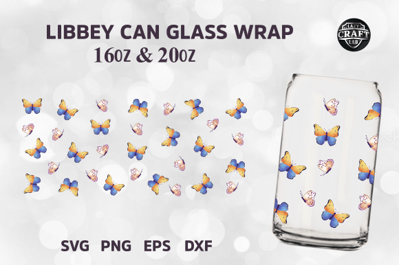 Butterfly Libbey Can Glass Wrap 16oz Cup