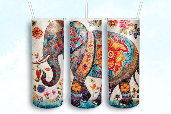 Embroidered Elephant Flower Tumbler Png
