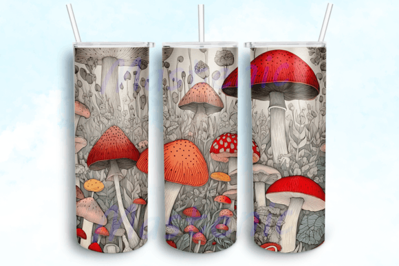 Embroidered Mushrooms 20oz Tumbler Png