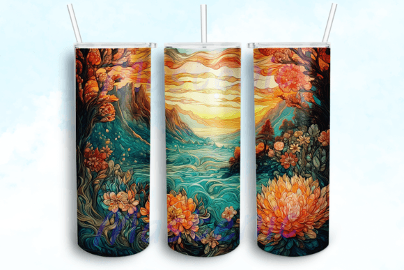 Embroidered River Design Tumbler