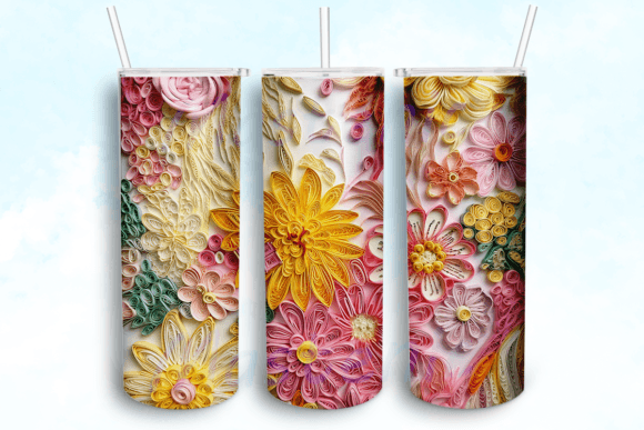 Embroidered Yellow and Pink Floral 20oz