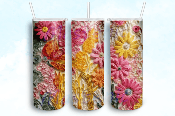 Embroidered Yellow and Pink Floral Png