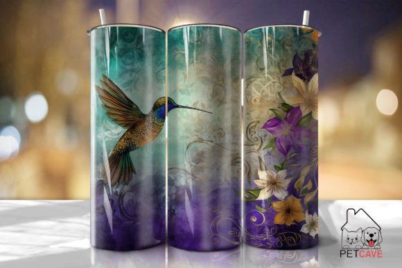 Flower Hummingbird Tumbler PNG