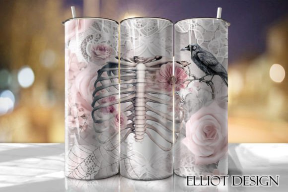 Gothic Roses Skeleton Tumbler PNG