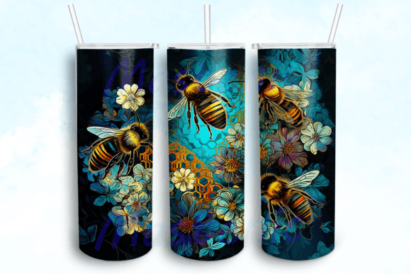 Holographic Stained Glass Bees Tumbler