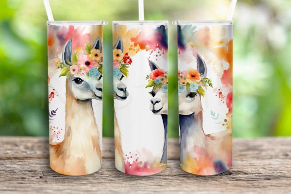 Llama Flowers Watercolor Design Tumbler