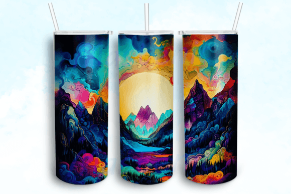 Northern Lights Mountains Tumbler Png