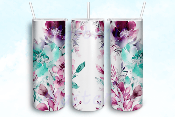 Pink and Mint Flowers Tumbler Png