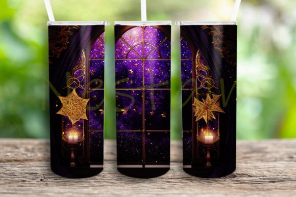 Purple Window and Stars Tumbler Template