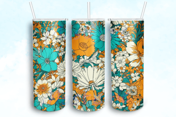 Retro Colors Flowers Tumbler Template