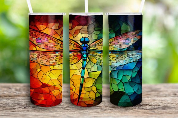 Stained Glass Dragonfly 20oz Skinny Wrap