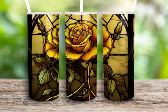 Stained Glass Yellow Rose Digital Design