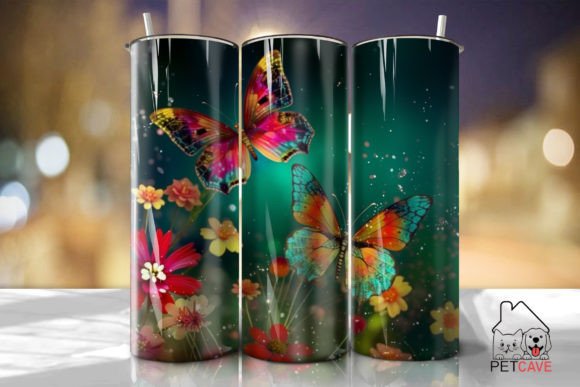 Two Floral Butterflies Tumbler PNG
