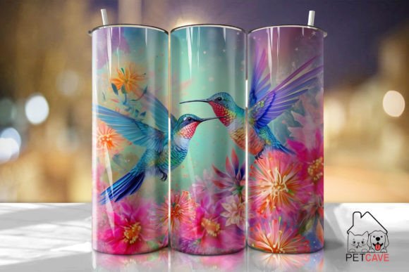 Two Floral Hummingbirds Tumbler PNG