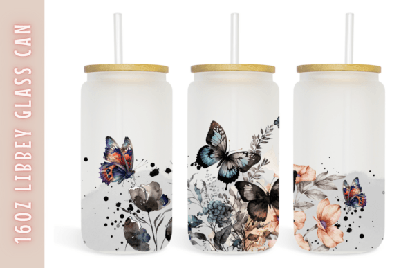 Watercolor Butterfly Flower 16oz Tumbler