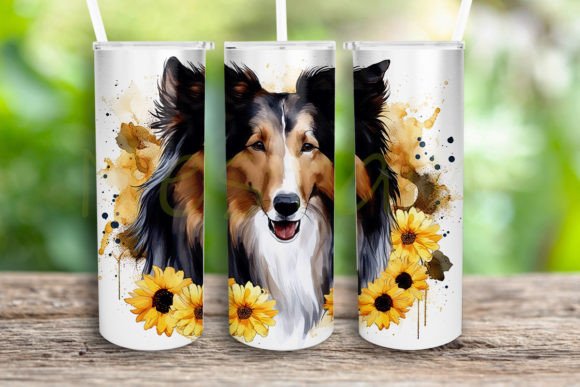 Watercolor Collie Sunflower Designs Png