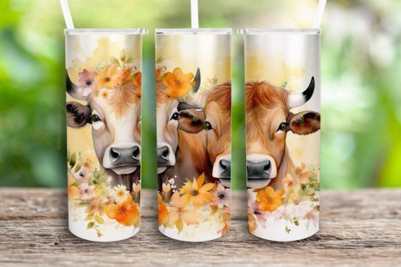 Watercolor Couple Cows Flower 20oz PNG
