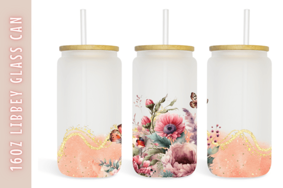 Watercolor Floral Butterfly 16oz Can