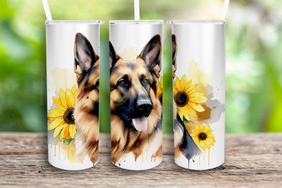 Watercolor German Shepherd Sunflower Png
