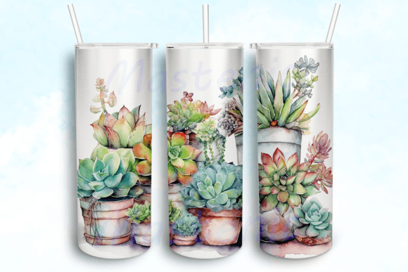 Watercolor Succulent Tumbler Design PNG